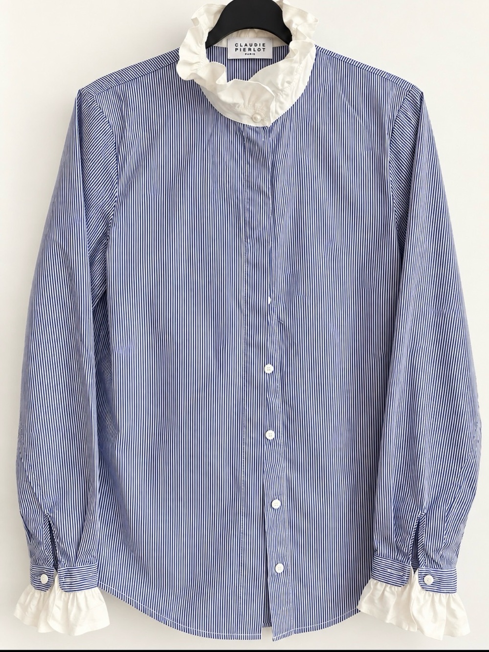 Claudie Pierlot Blue Stripe Victoria Collar Button-Down Shirt